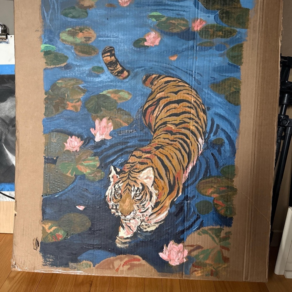 SOLD - Tiger Wall Art with Blue and Brown Tones